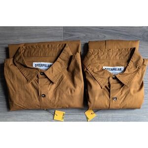 NWT-Lot Of 2 Caterpillar Mens Brown Ripstop Long Sleeve Button Down Work Shirt